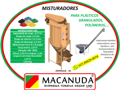 MISTURADOR VERTICAL PARA PLÁSTICOS GRANULADOS VENDAS NO PARANÁ